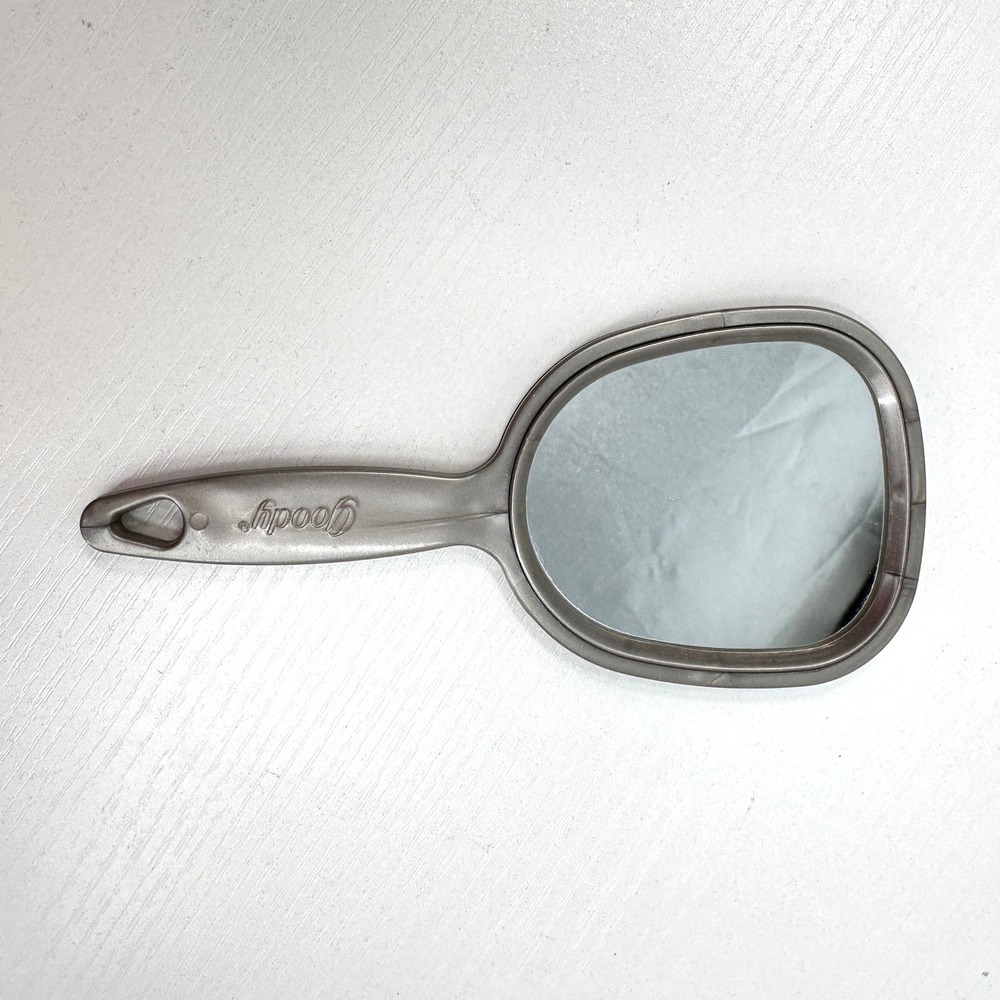 VTG Goody Handheld Mirror Metallic Silver Paddle Textured Back Hanging Hole